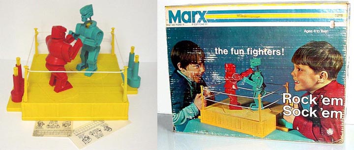 Early 1970s Rock' em Sock'em. Robots by Marx in box. Missing 1Ring Rope